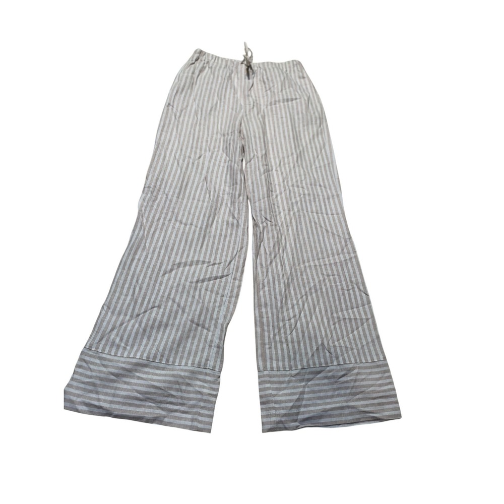 Maison D'Amelie Women's Size Small Wide Leg Pant White Beige Stripes Pockets Tie